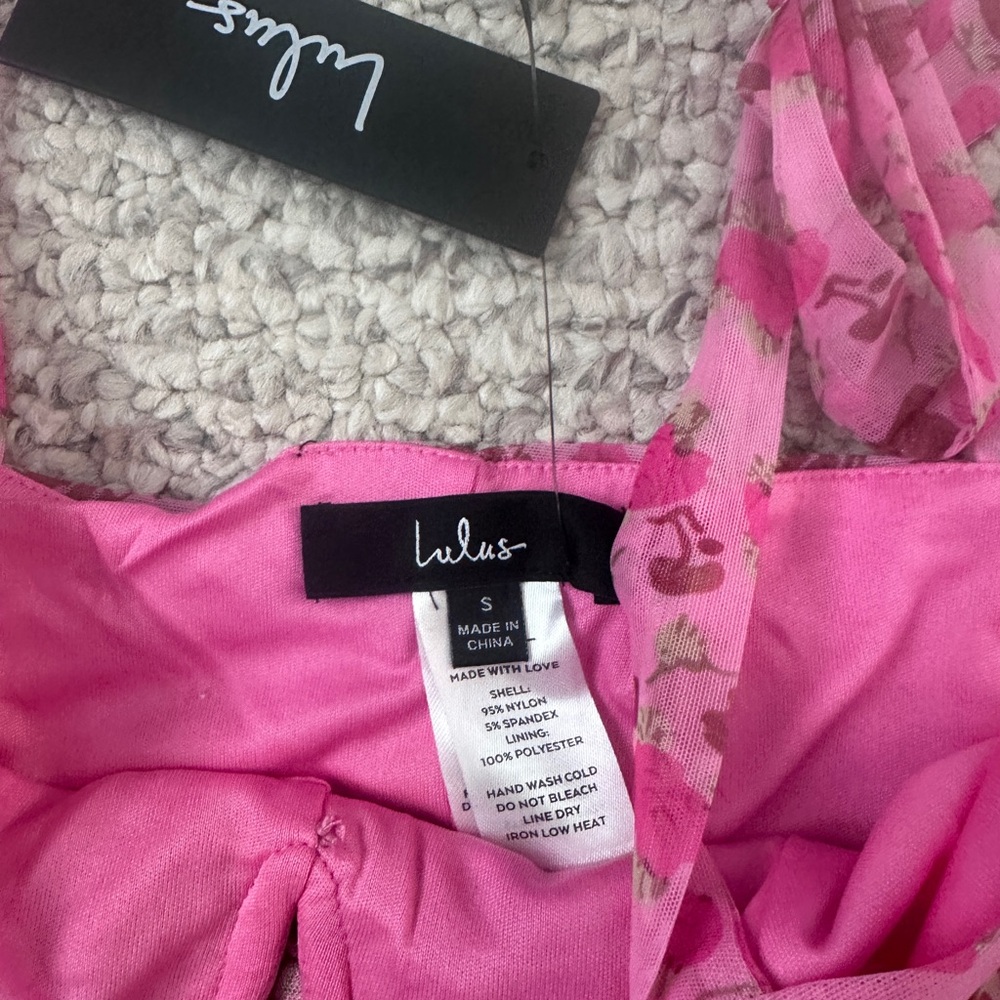 Lulu's Pink Floral Tie-Strap Ruffle Cami - Picture 3 of 3